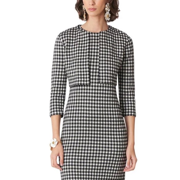 Carolina Herrera Cropped Jacquard silk blend bolero jacket in black and ivory - Picture 3 of 6